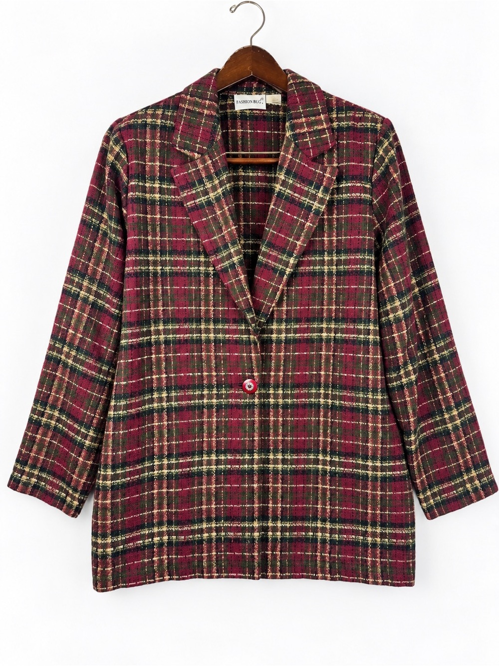 Vintage 90s Burgundy Plaid Oversized Grandpa Blazer 14/16